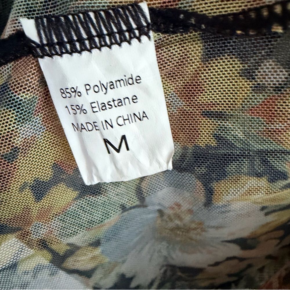 NWT Floral Mesh Mock Neck Sheer Long Sleeve Top Cottagecore Medium - Picture 7 of 9